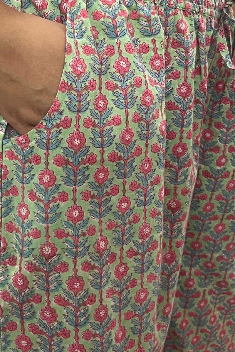 Green Hand Block-Printed Cotton Farsi