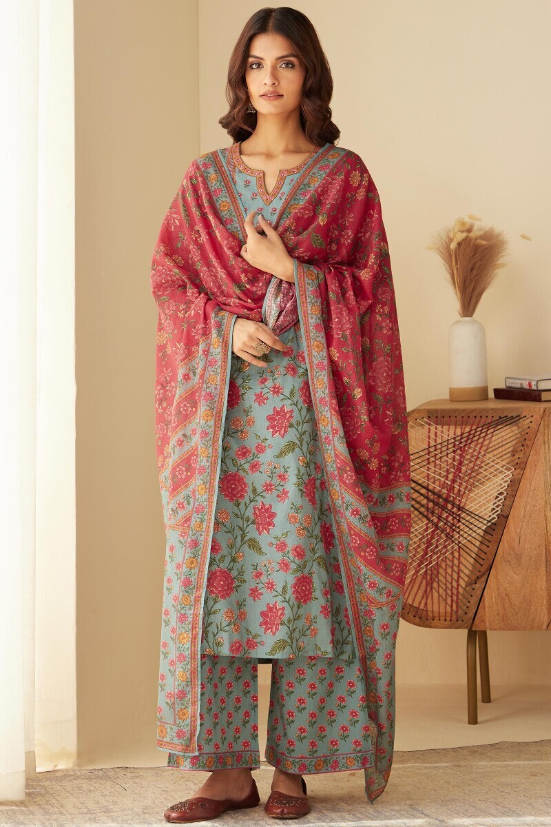 Blue Printed Cotton Farsi
