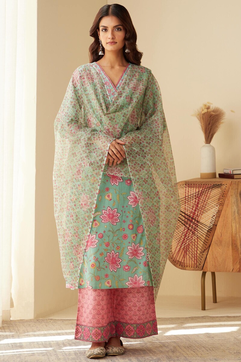 Green Hand Printed Kota Dupatta