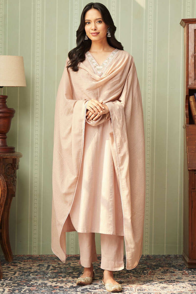 Pink Handcrafted Cotton Flax Narrow Pants