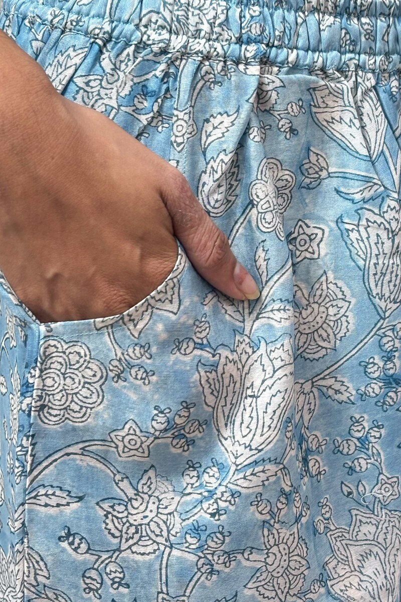 Blue Hand Block-Printed Cotton Palazzo