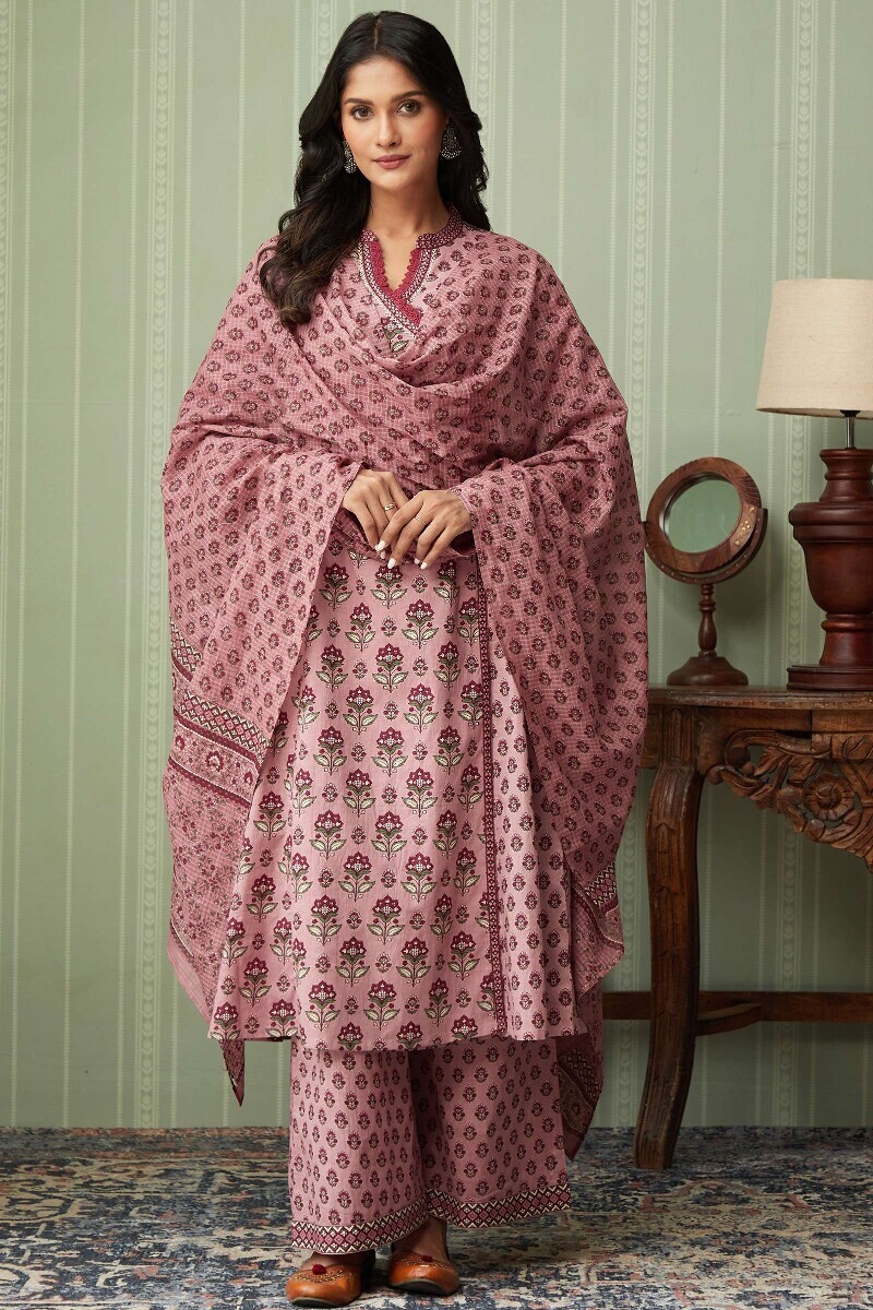 Pink Hand Printed Kota Dupatta