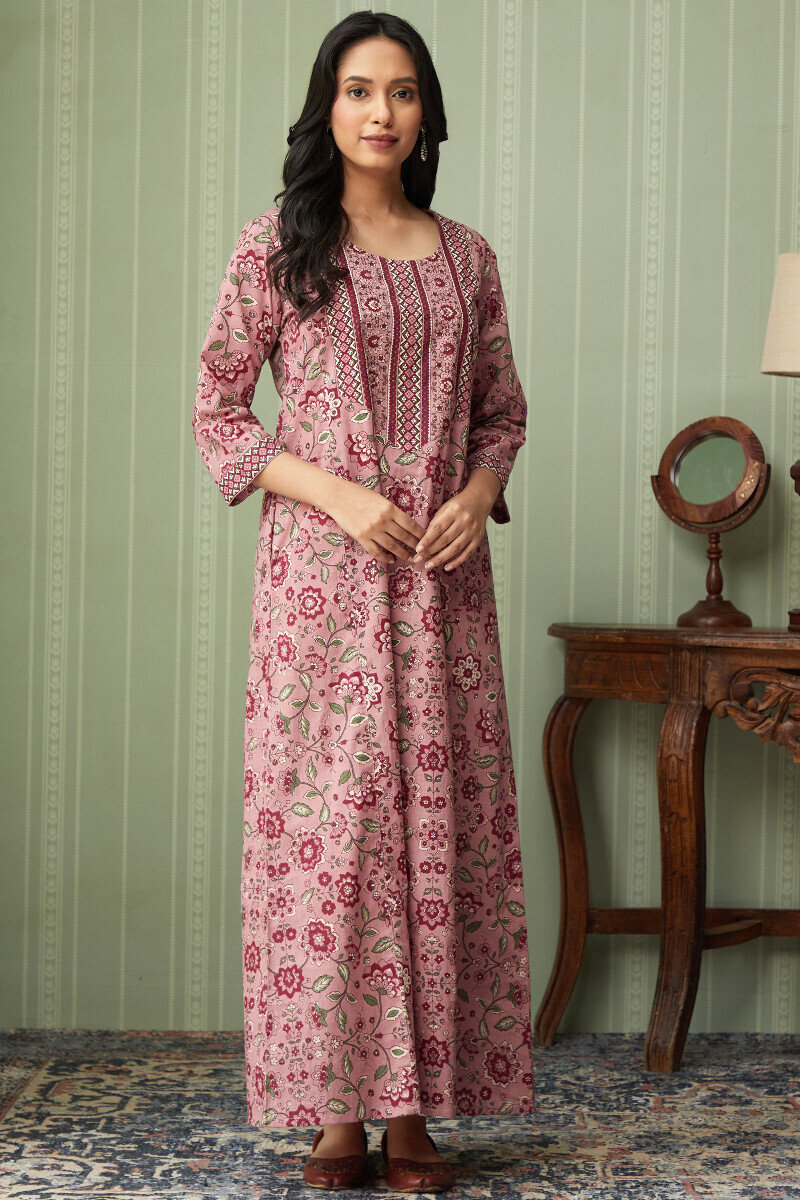 Pink Hand Printed Cotton Kaftan