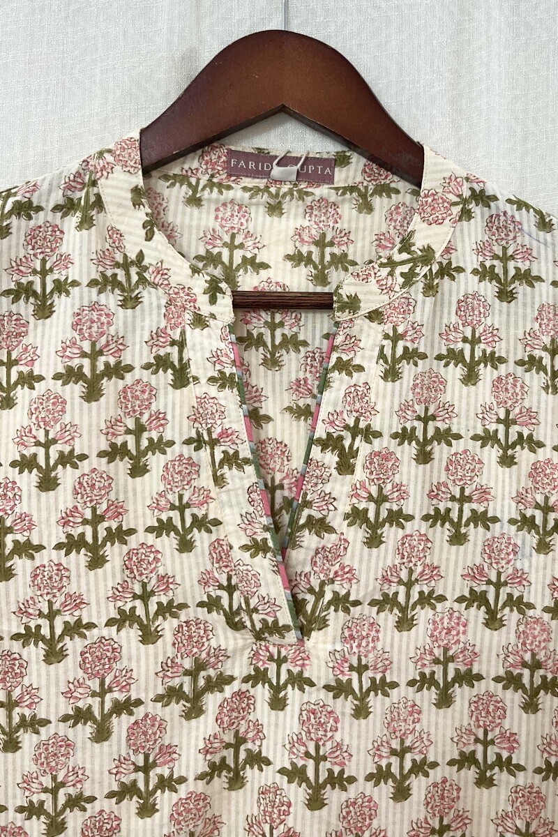 Off-White Hand Block-Printed Cotton Dobby Loungewear Set