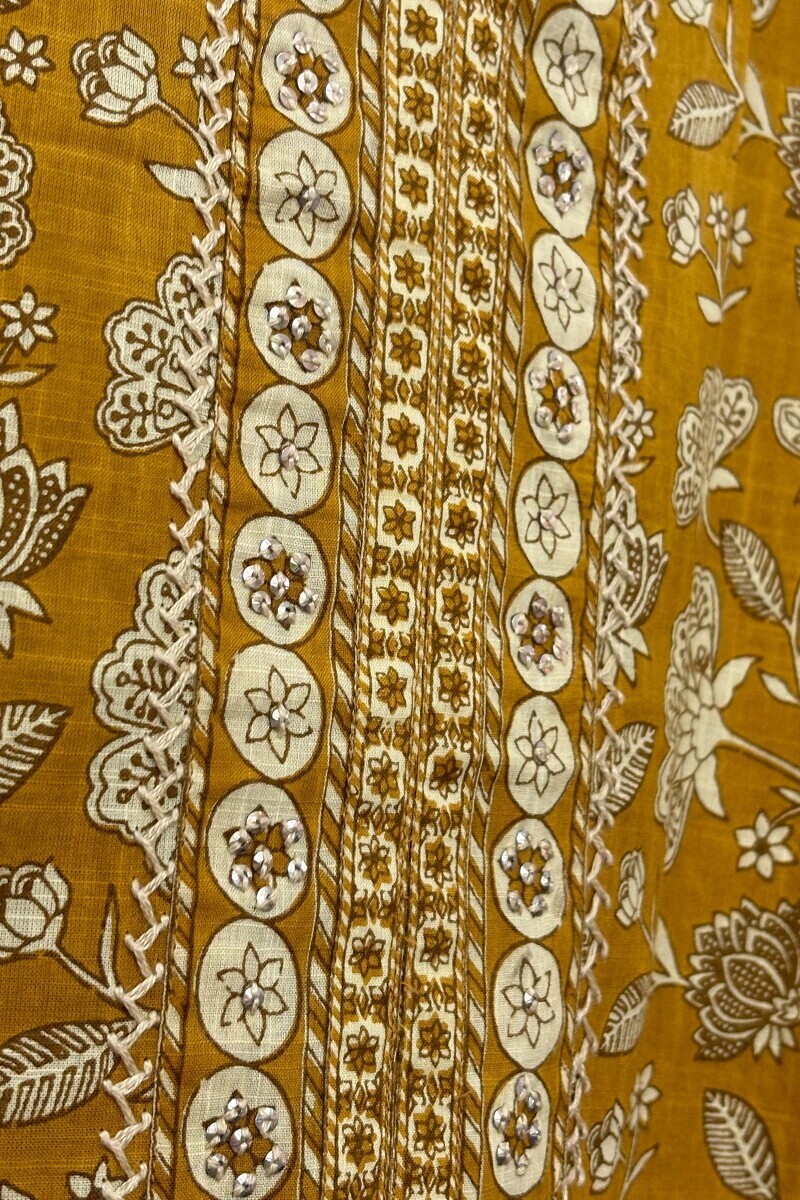 Mustard Hand Screen-Printed Straight Kurta