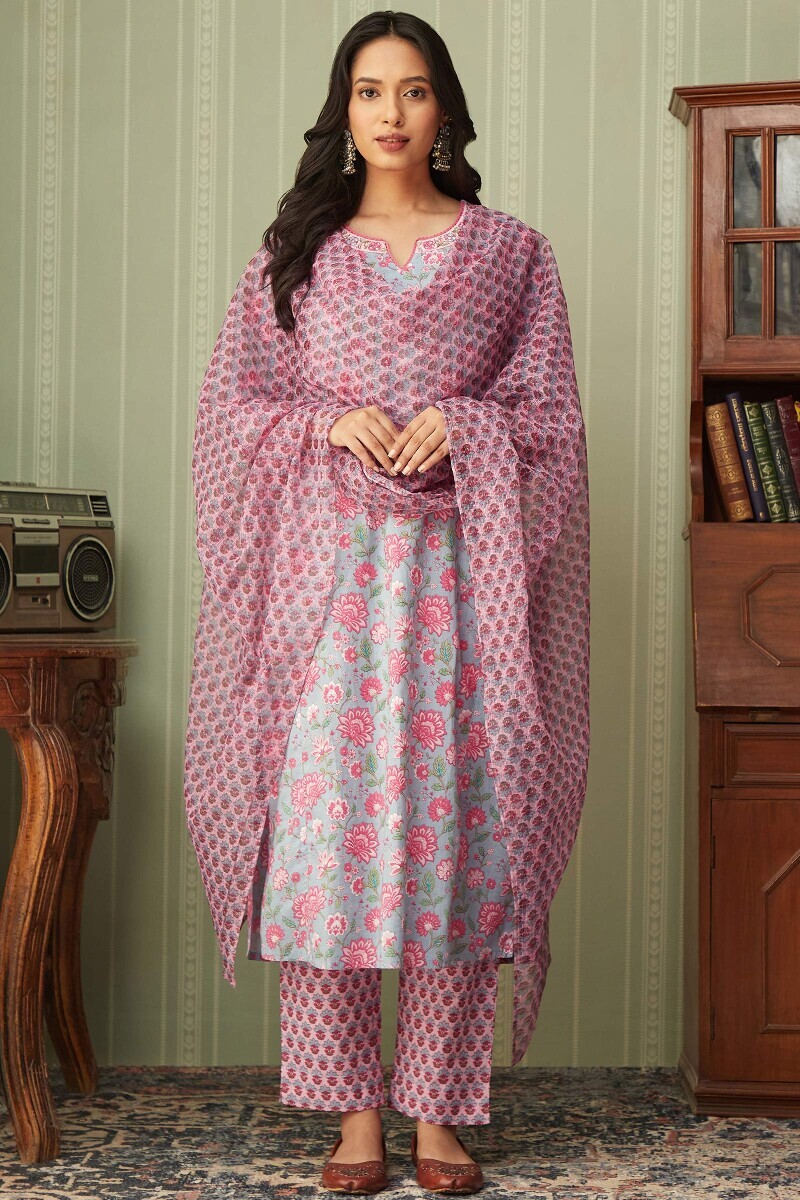 Pink Hand Printed Kota Dupatta
