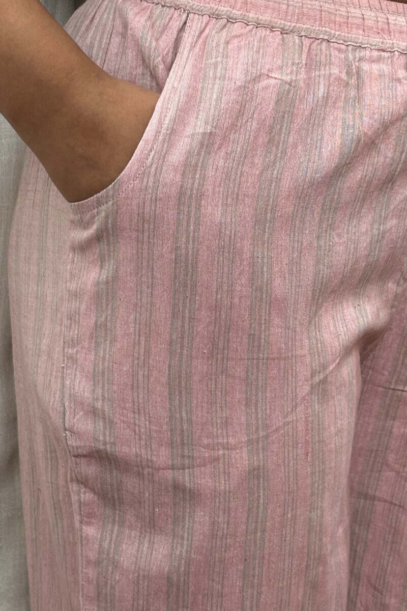 Pink Handcrafted Handloom Cotton Straight Farsi