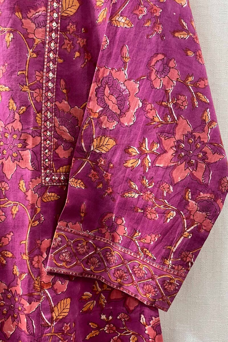 Purple Hand Block-Printed Kurta