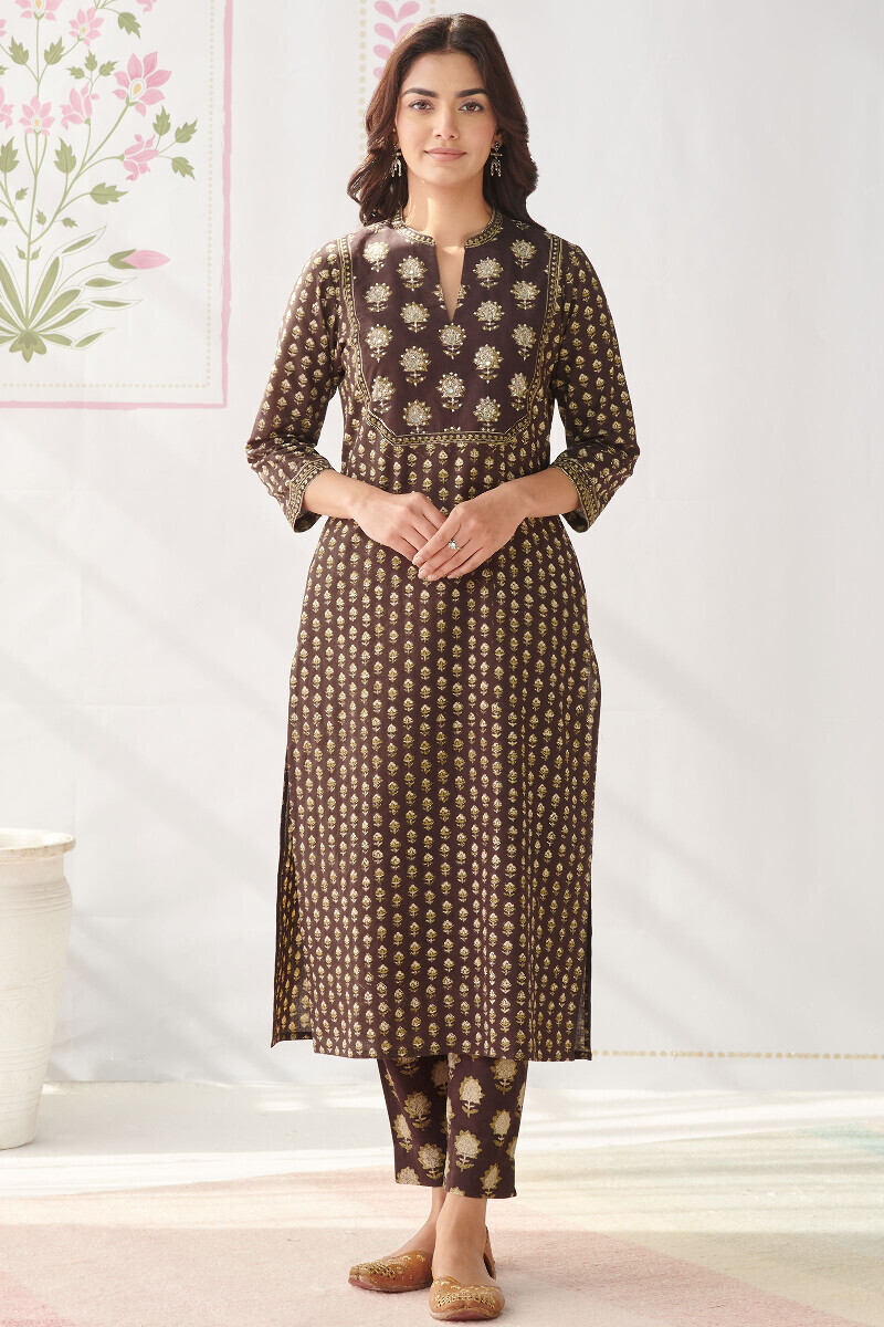 Bagru Hand Block-Printed Straight Cotton Kurta