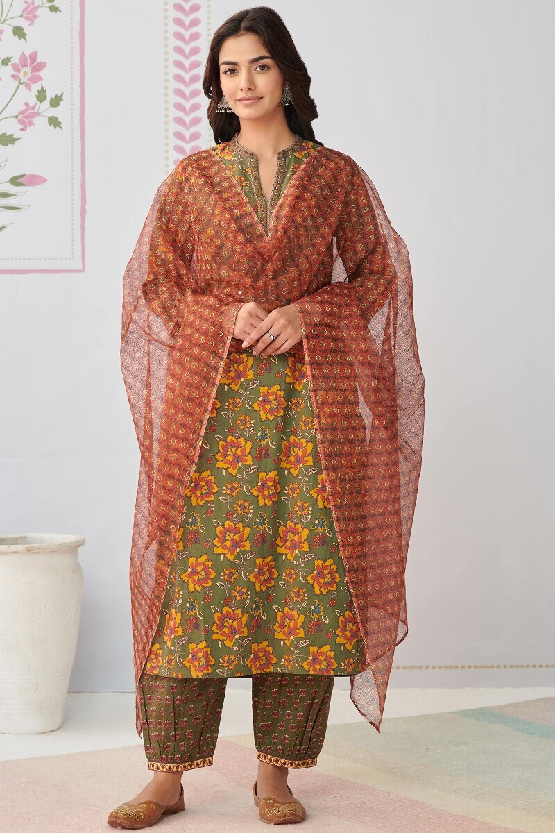 Rust Hand Printed Kota Dupatta