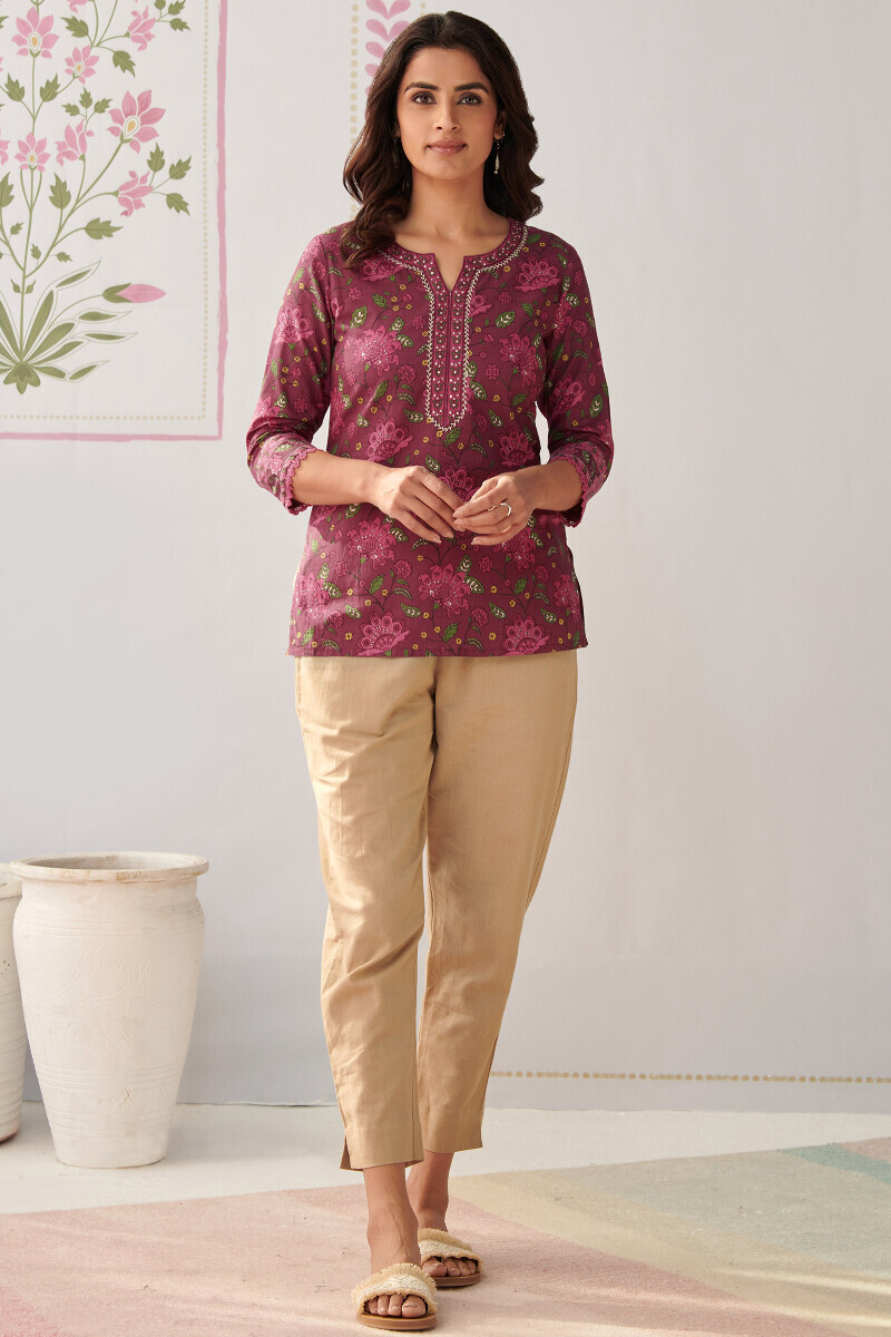 Mauve Hand Printed Cotton Top