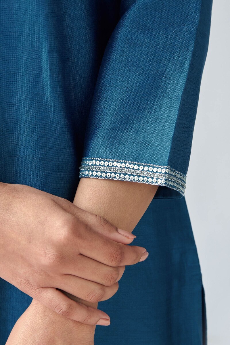 Blue Handcrafted Straight Chanderi Kurta