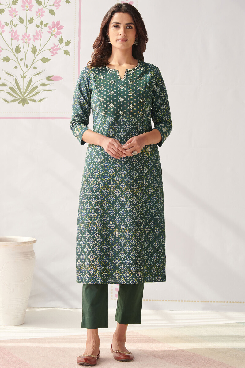 Bagru Hand Block-Printed Straight Cotton Kurta