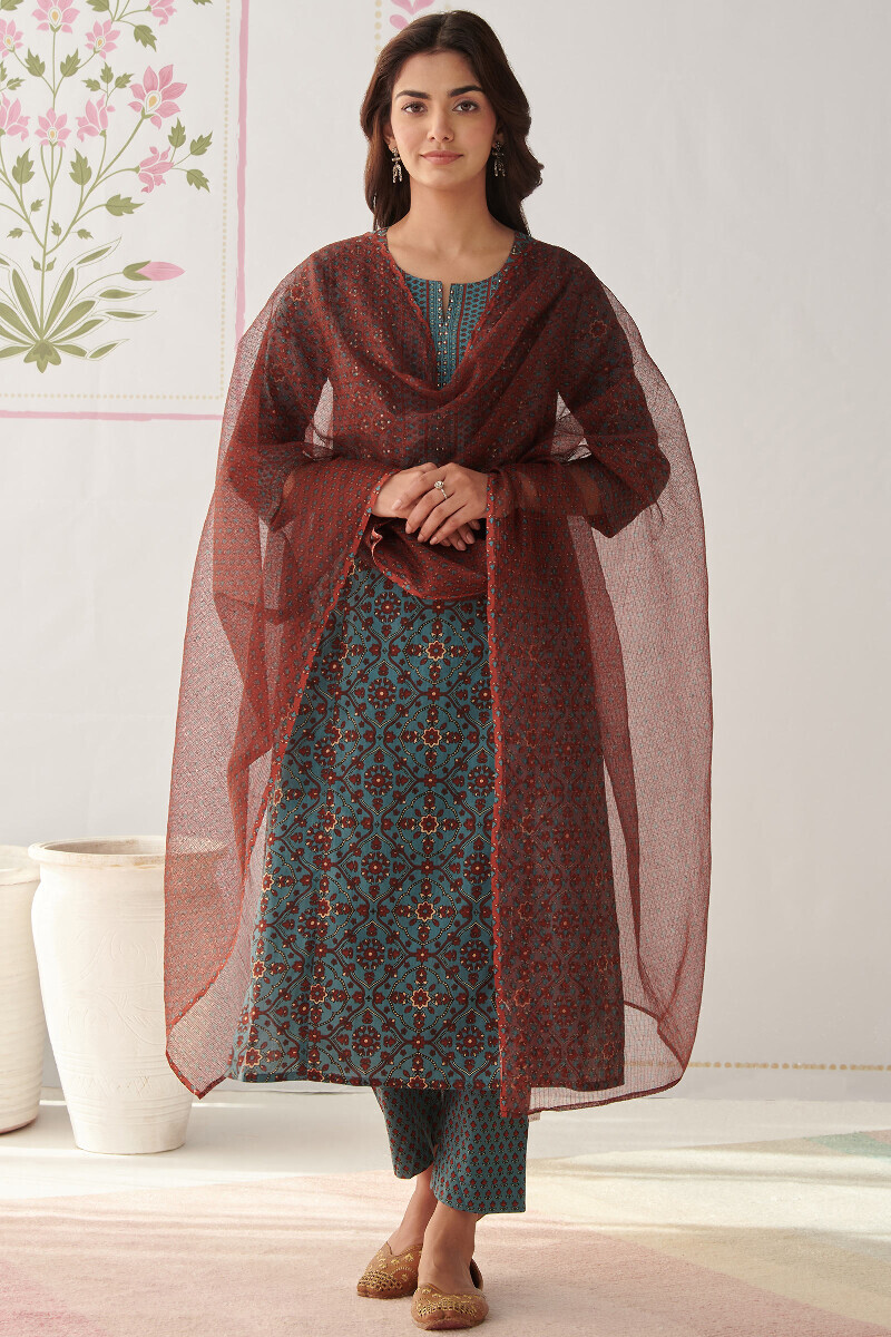 Maroon Hand Printed Kota Dupatta