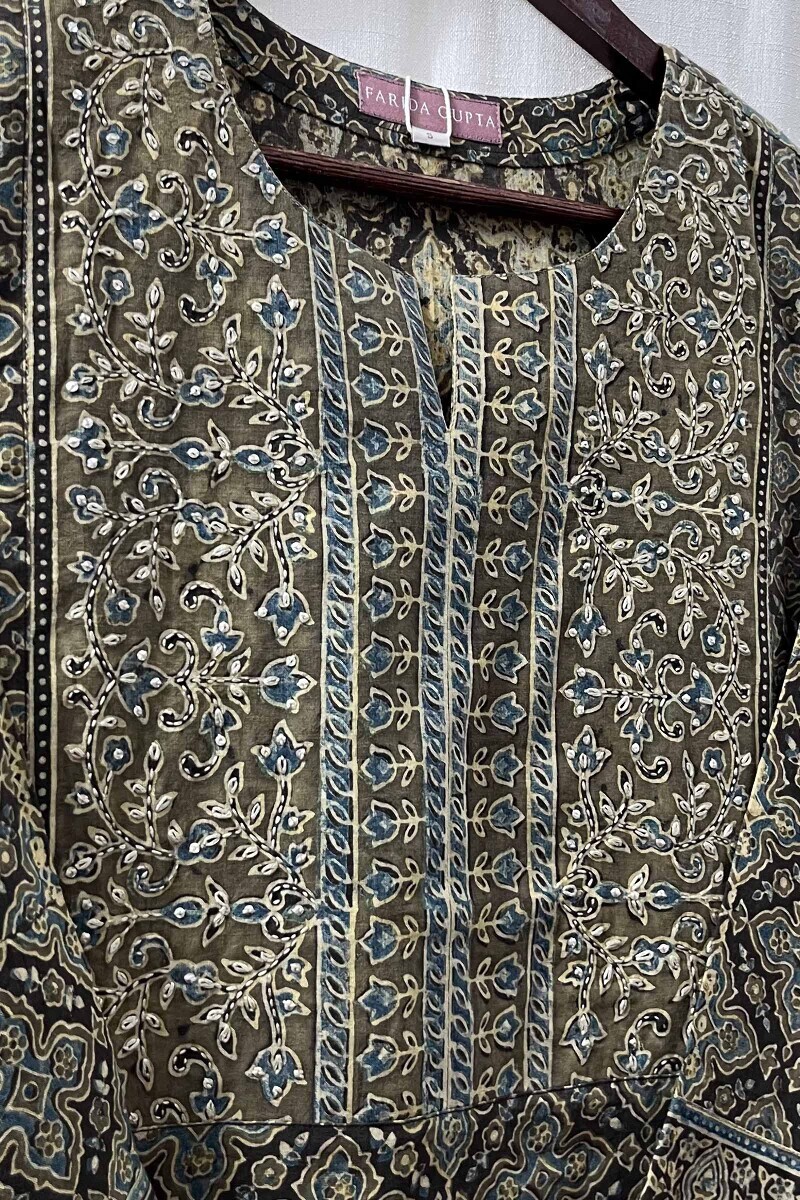 Green Hand Block-Printed Kurta