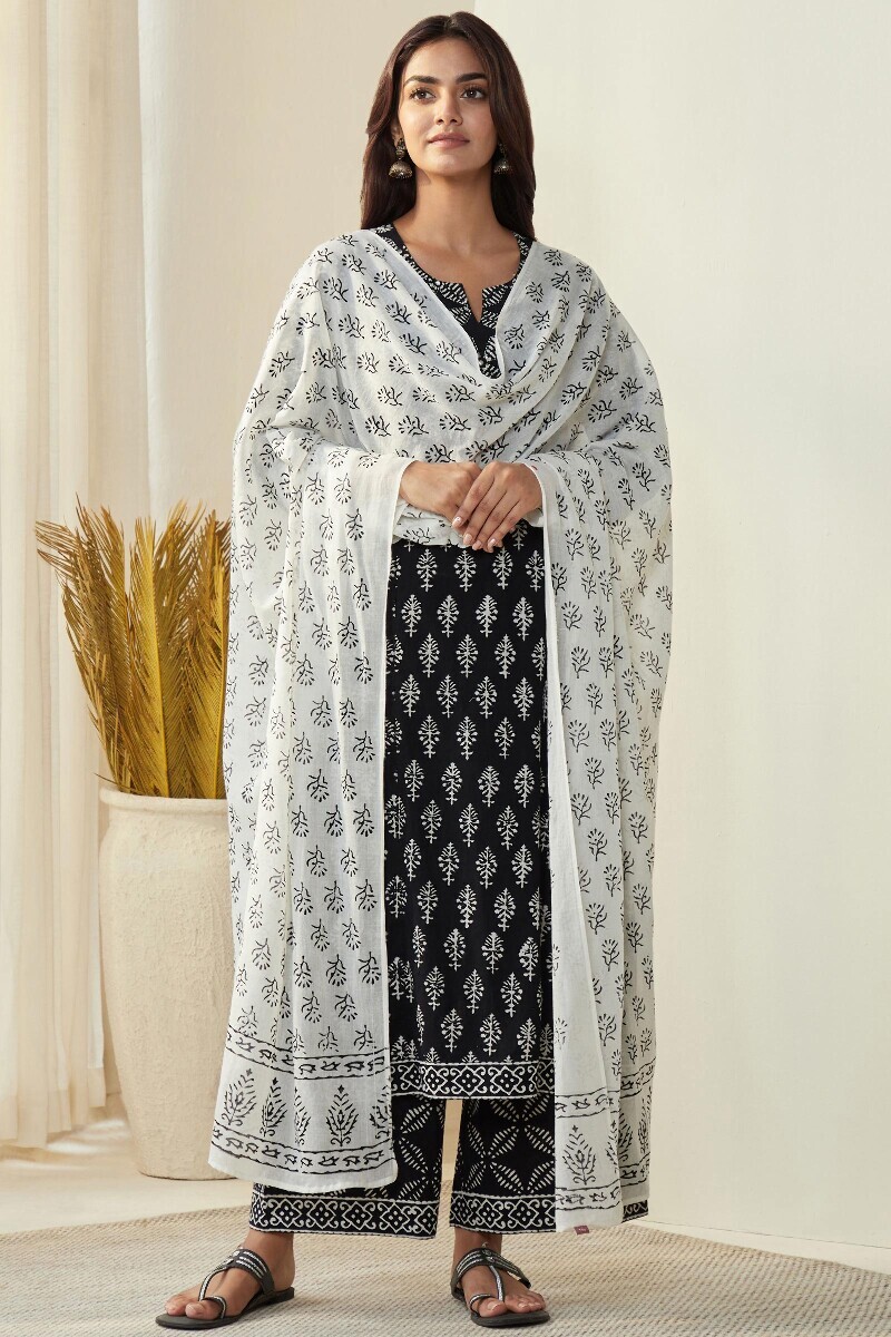 Black Hand Block-Printed Cotton Farsi
