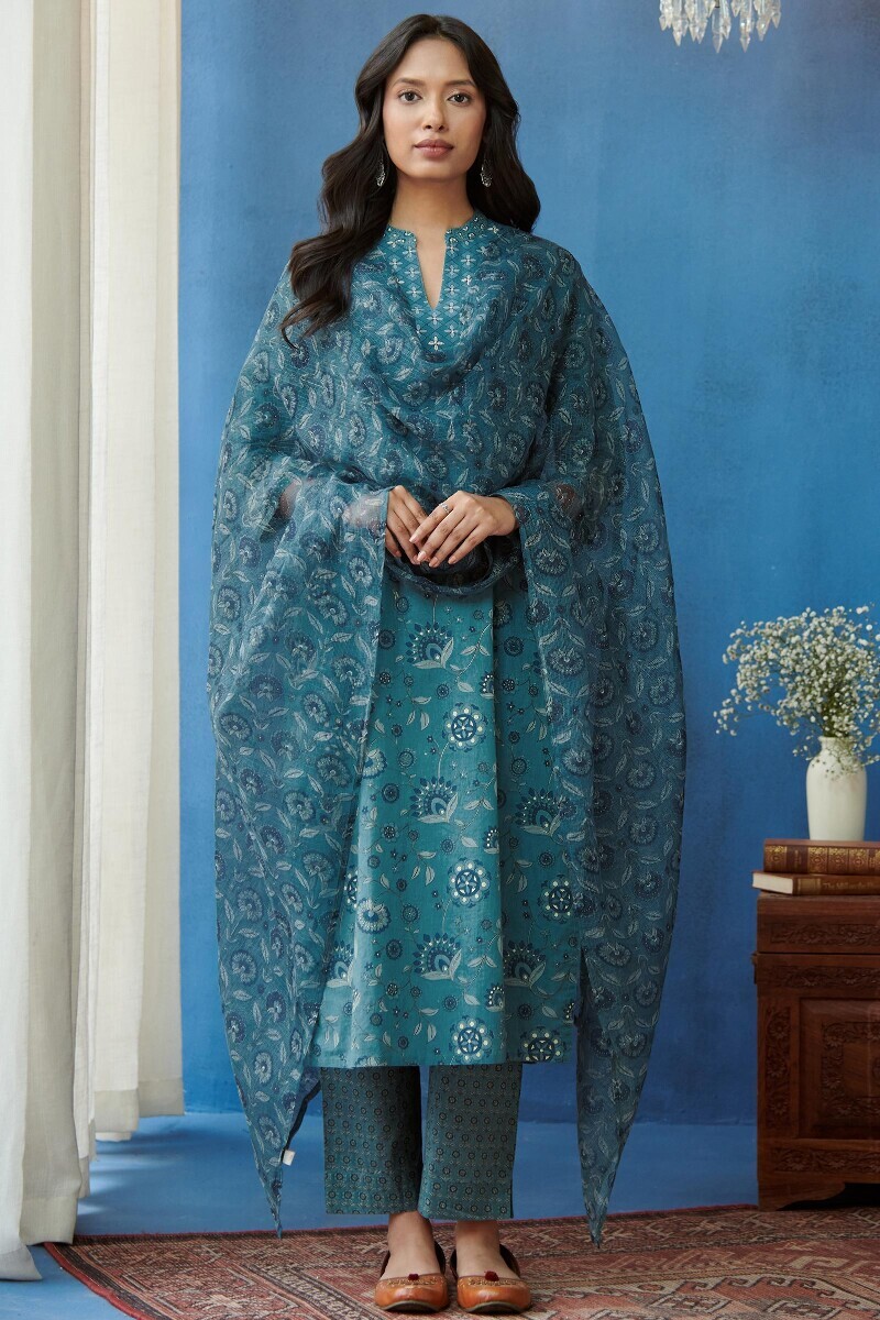 Blue Hand Printed Kota Dupatta