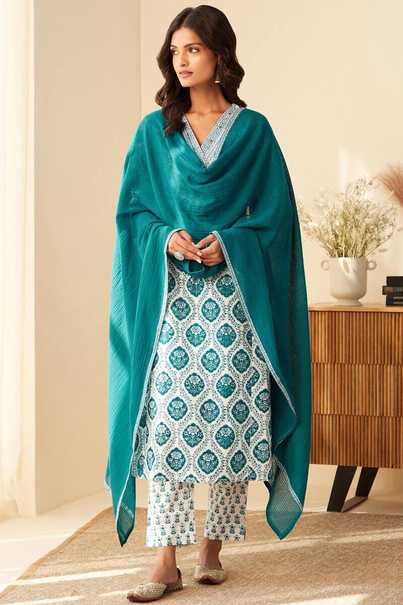 Blue Handcrafted Cotton Kota Dupatta