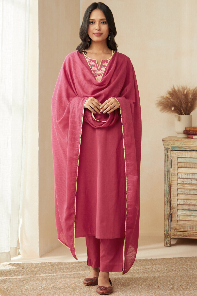 Pink Handcrafted Cotton Flax Narrow Pants