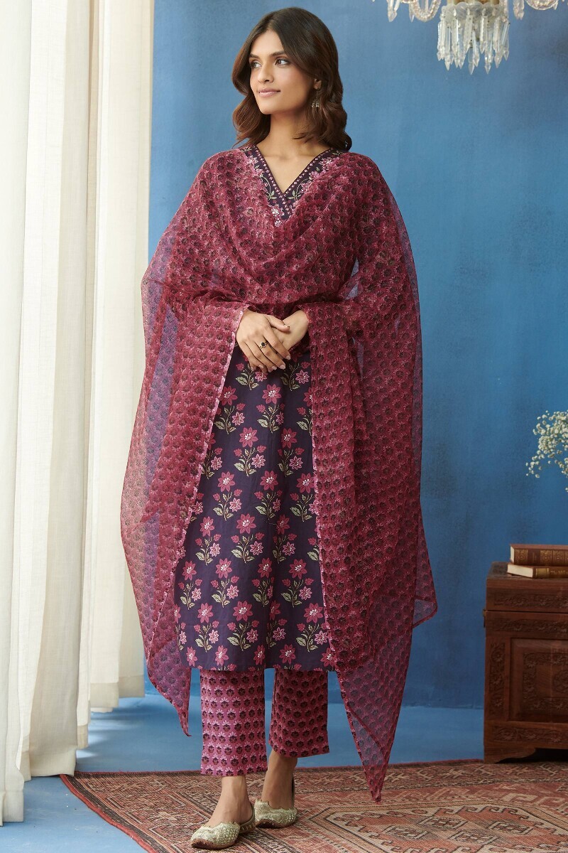 Pink Hand Printed Kota Dupatta