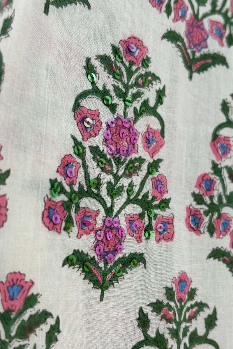 Green Hand Block-Printed Straight Cotton Kurta