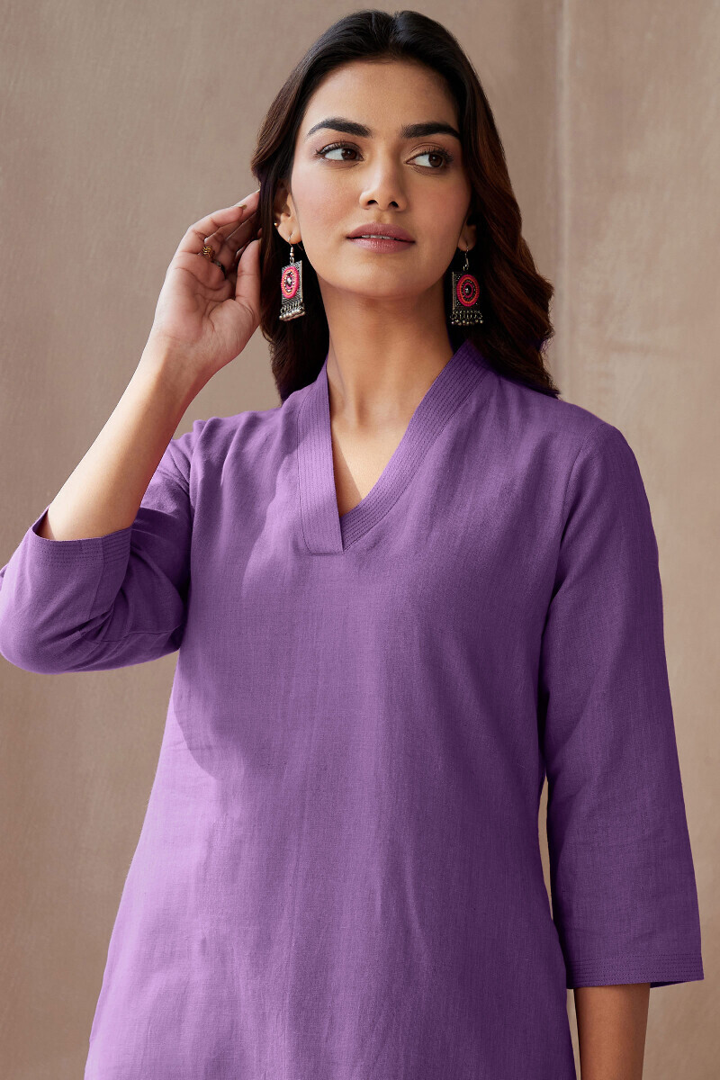 Purple Handcrafted Straight Cotton Flax Kurta