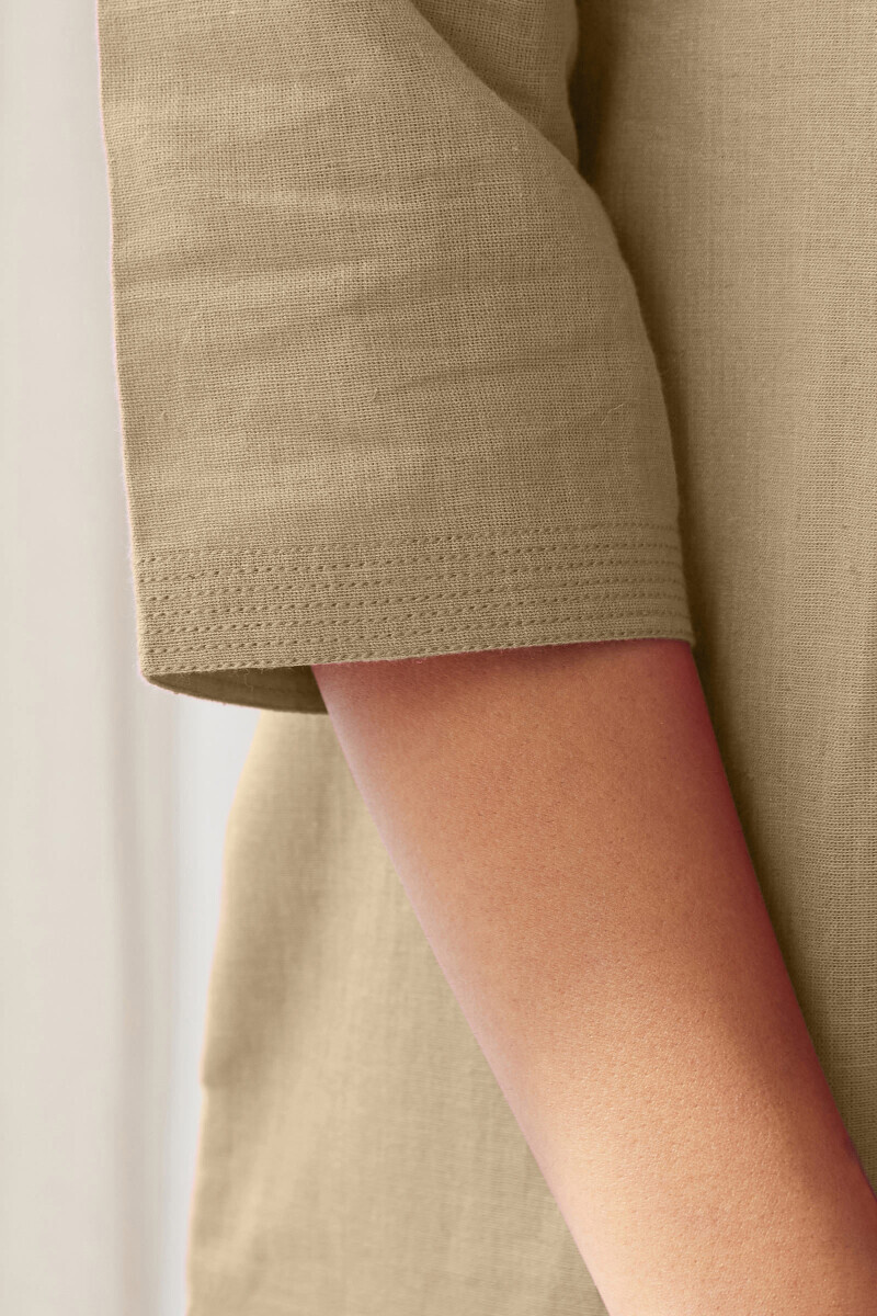 Beige Handcrafted Straight Cotton Flax Kurta