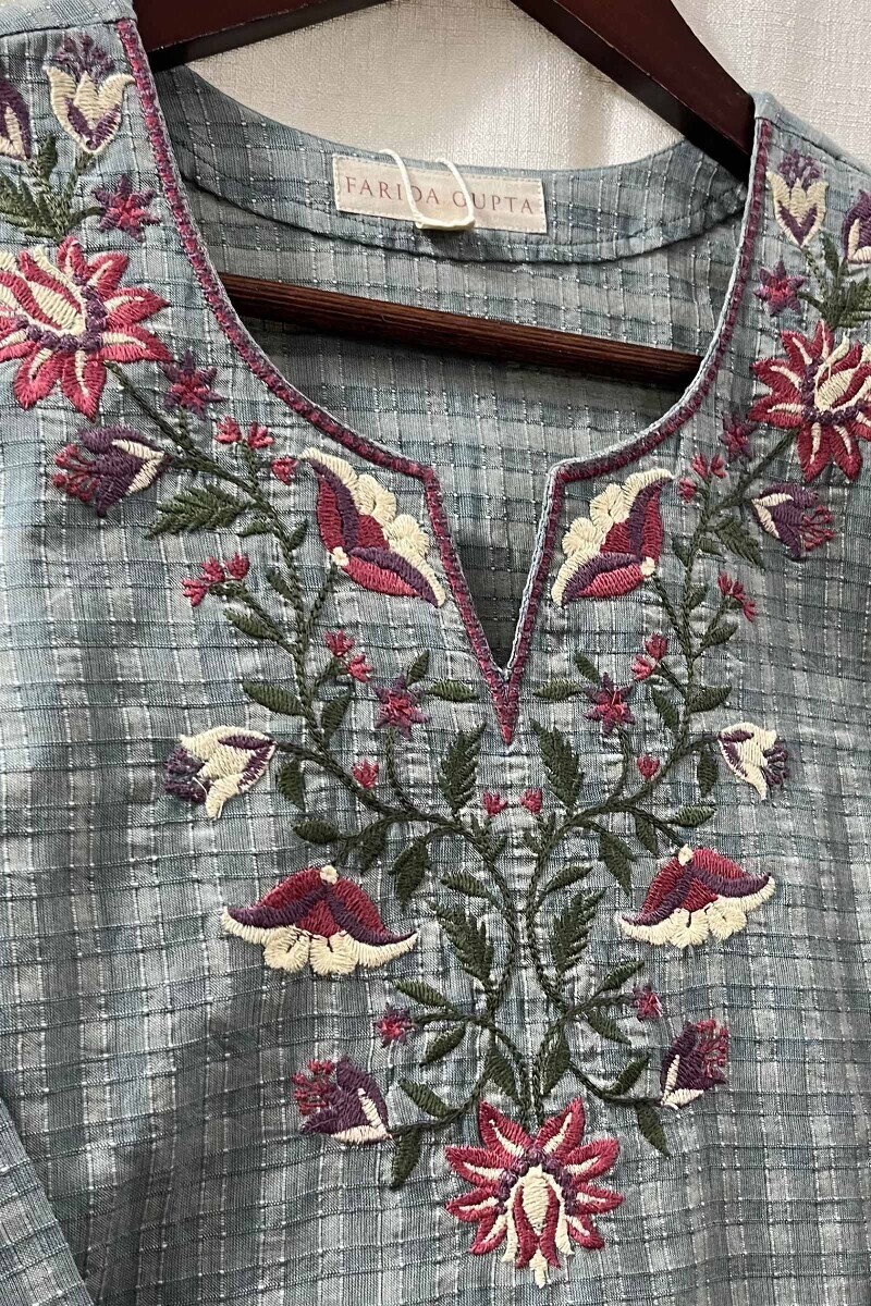 White Hand Printed Straight Cotton Kurta
