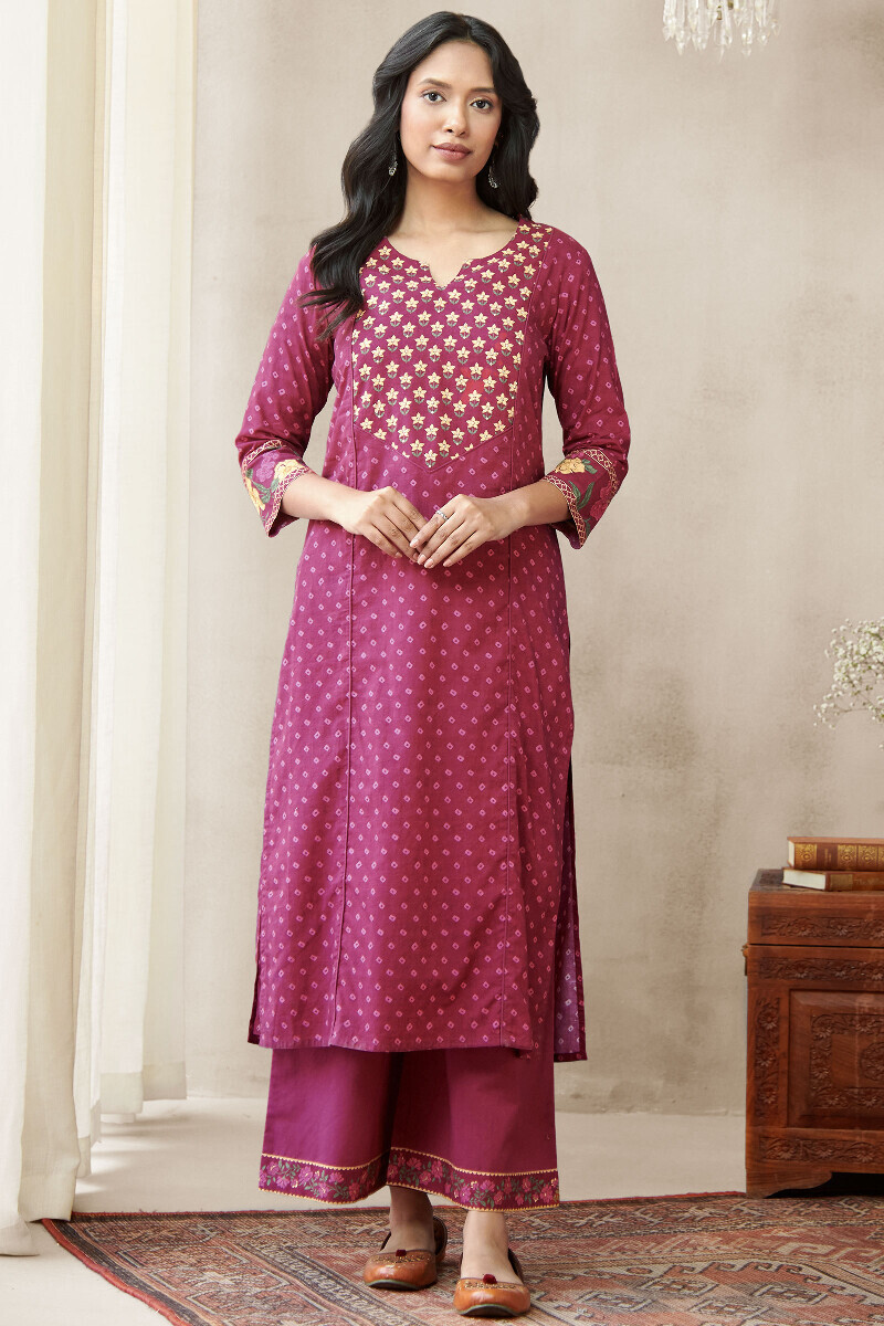 Pink Printed Straight Cotton Kurta