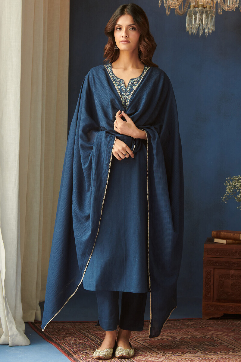 Blue Handcrafted Kota Dupatta