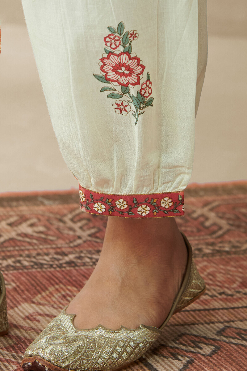 Cream Hand Printed Cotton Izhaar Pants