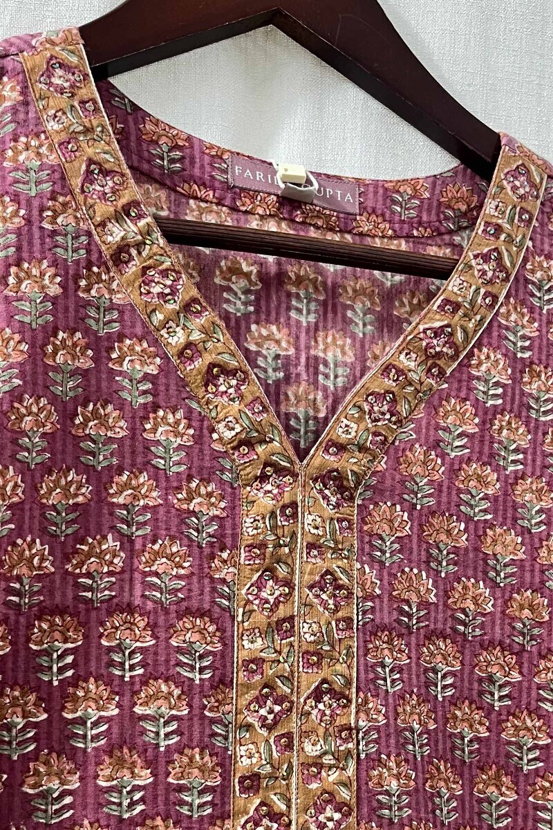 Pink Hand Block-Printed Straight Kurta