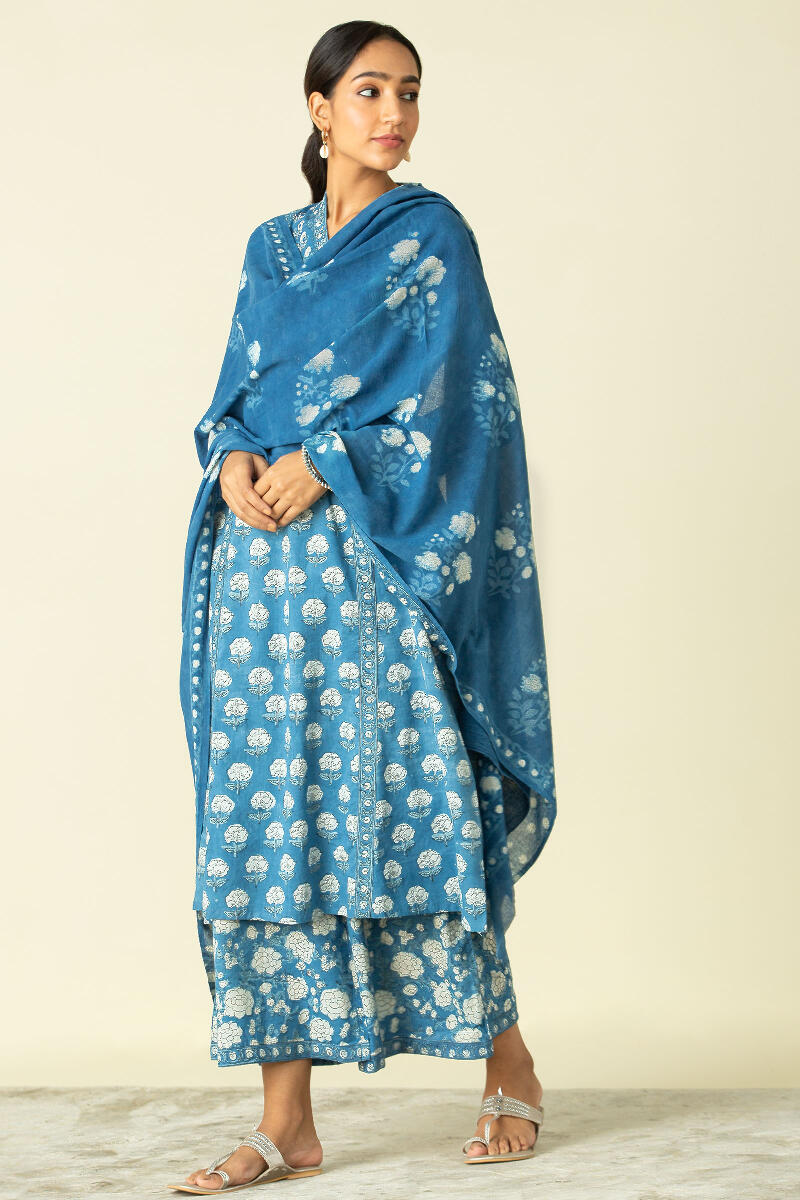Indigo Block Printed Cotton Dupatta