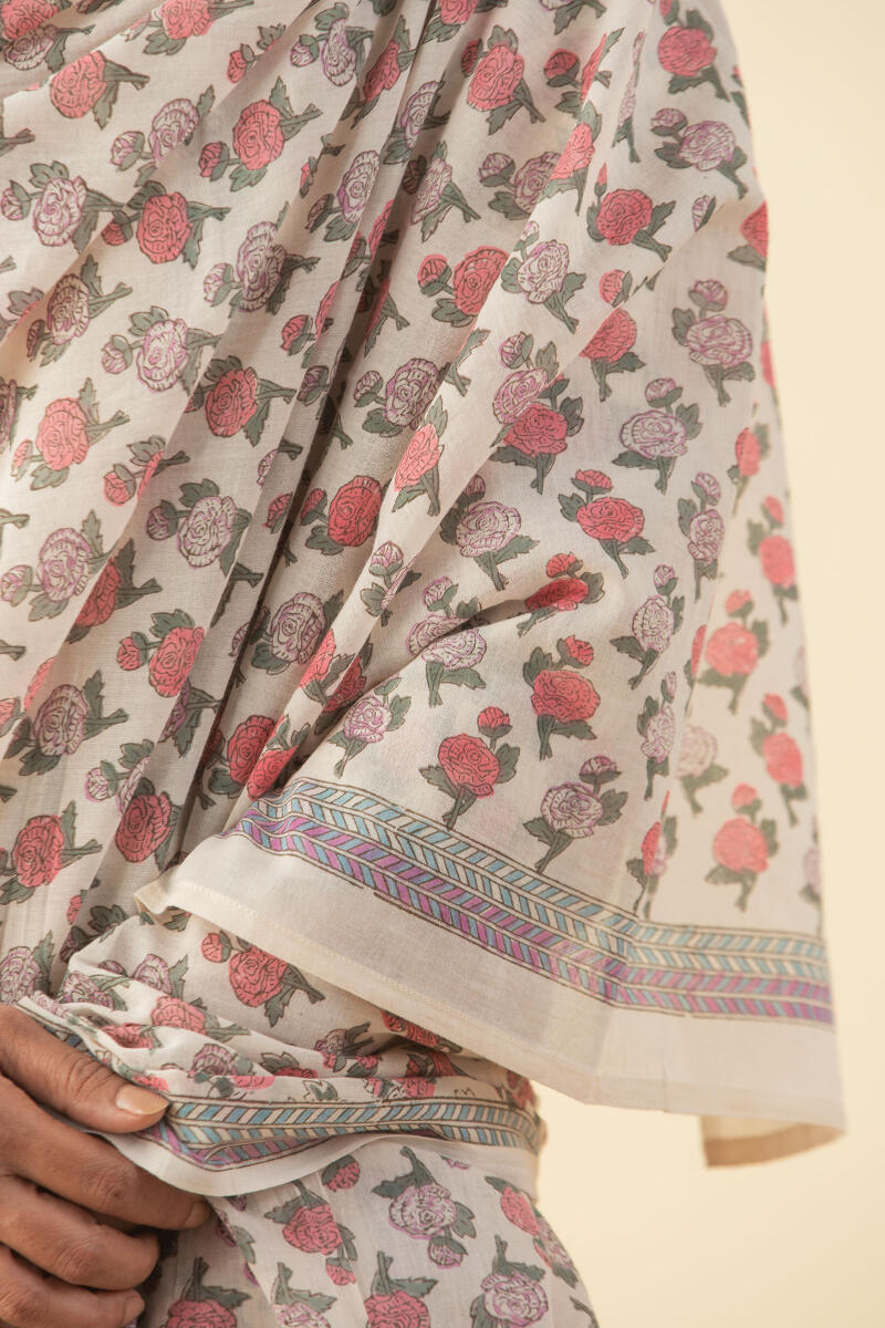 Pink Block Printed Cotton Dupatta