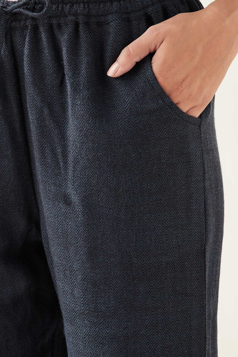 Blue Handcrafted Faux Wool Narrow Pants