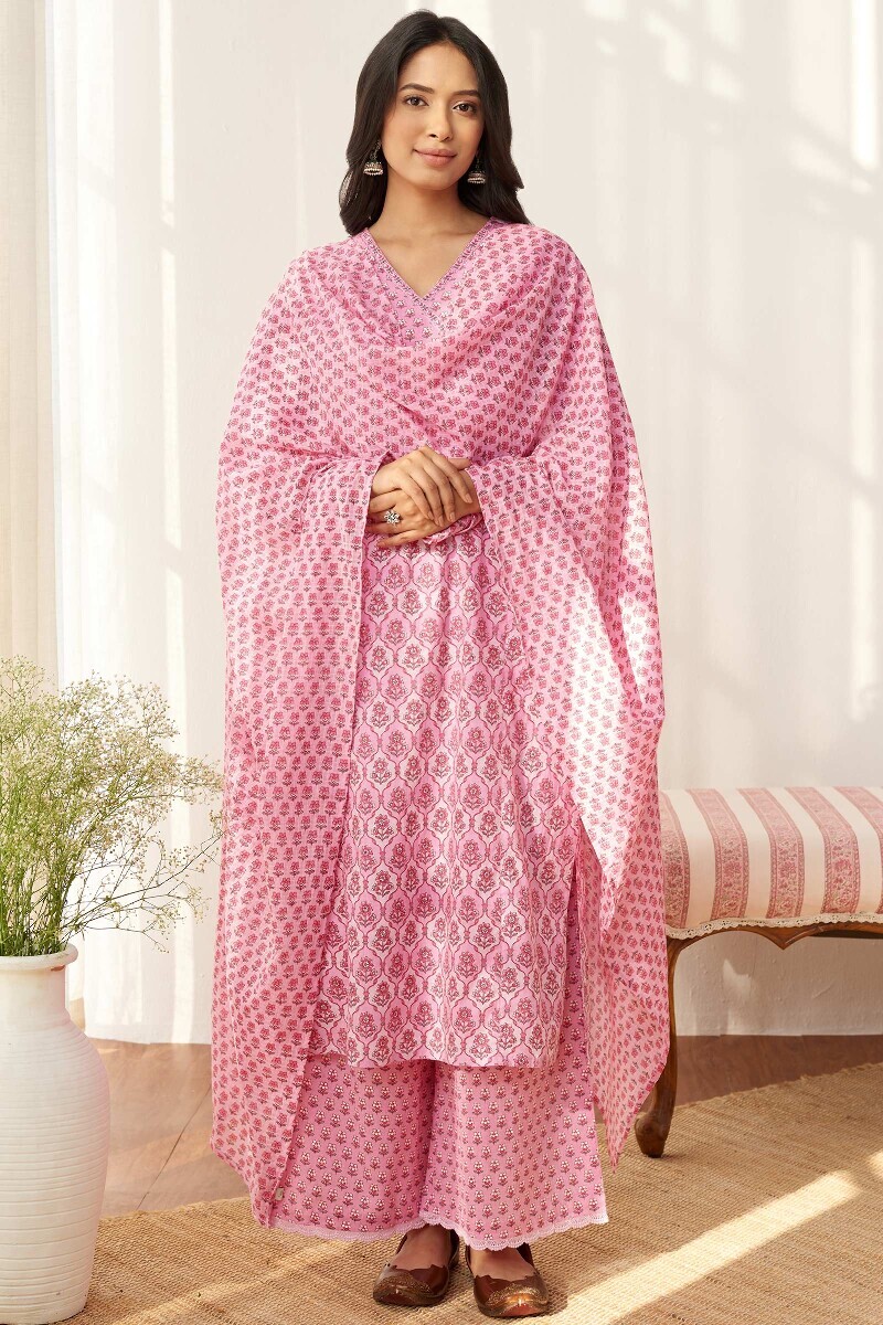 Pink Hand Printed Kota Dupatta