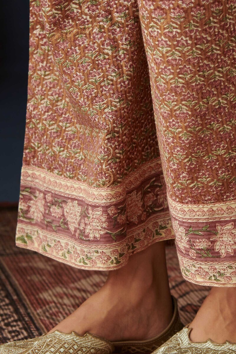 Brown Hand Block Printed Cotton Dobby Farsi