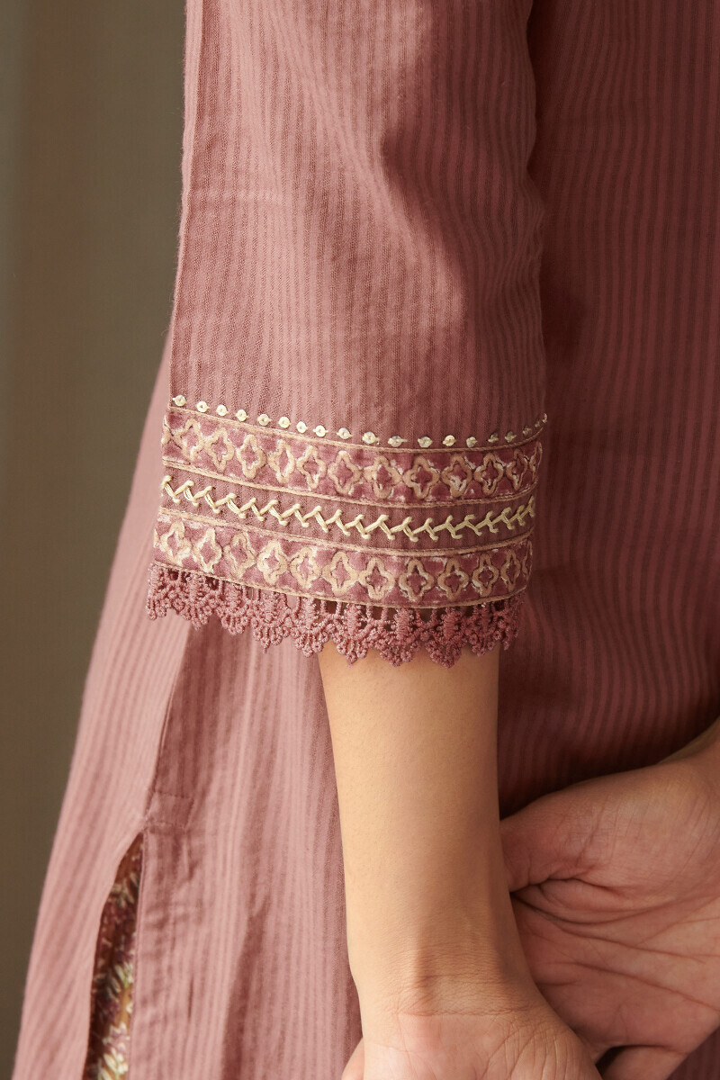 Mauve Handcrafted Straight Cotton Dobby Kurta