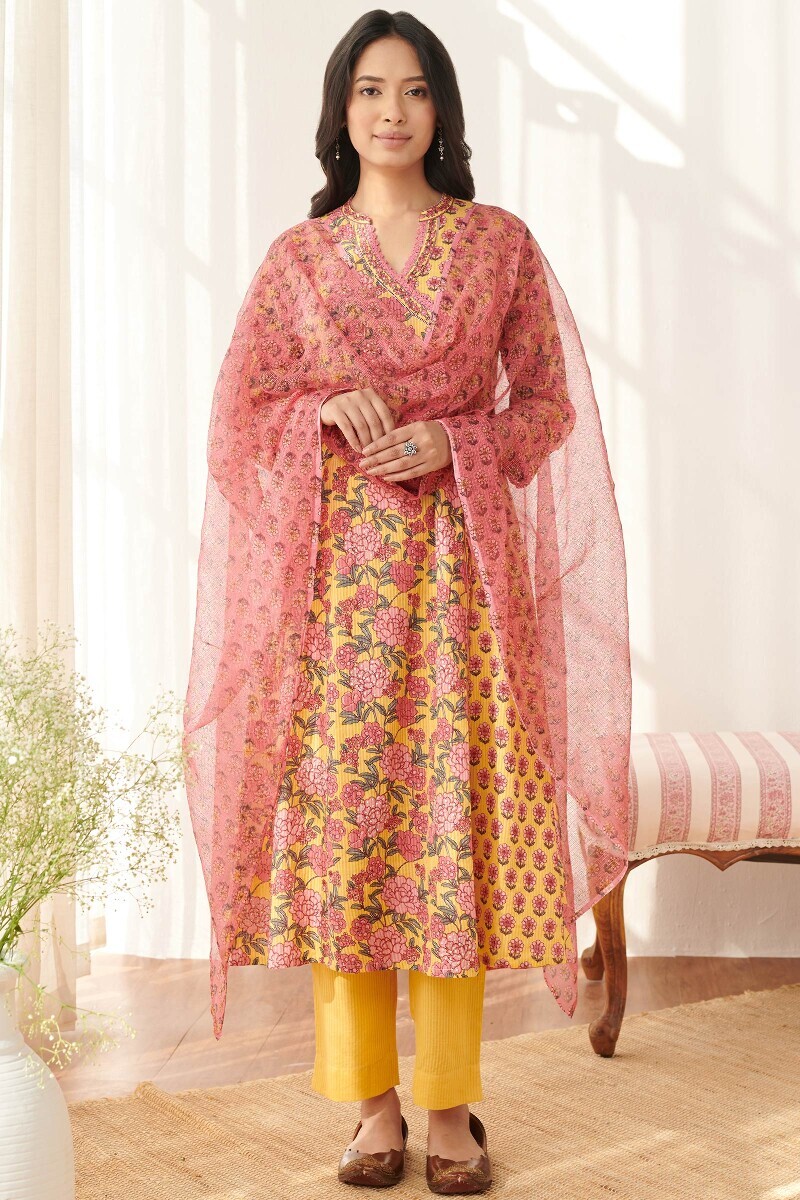 Pink Hand Printed Kota Dupatta