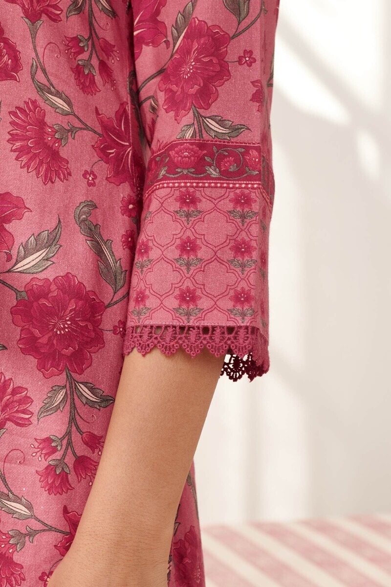 Pink Printed Straight Cotton Kurta