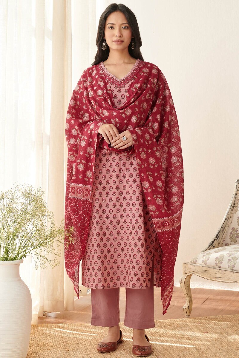 Red Hand Printed Kota Dupatta