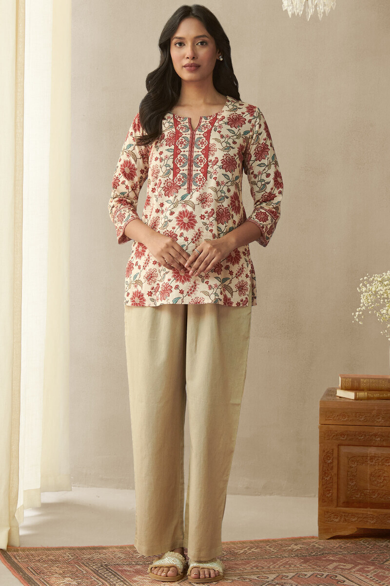 Cream Printed Cotton Top