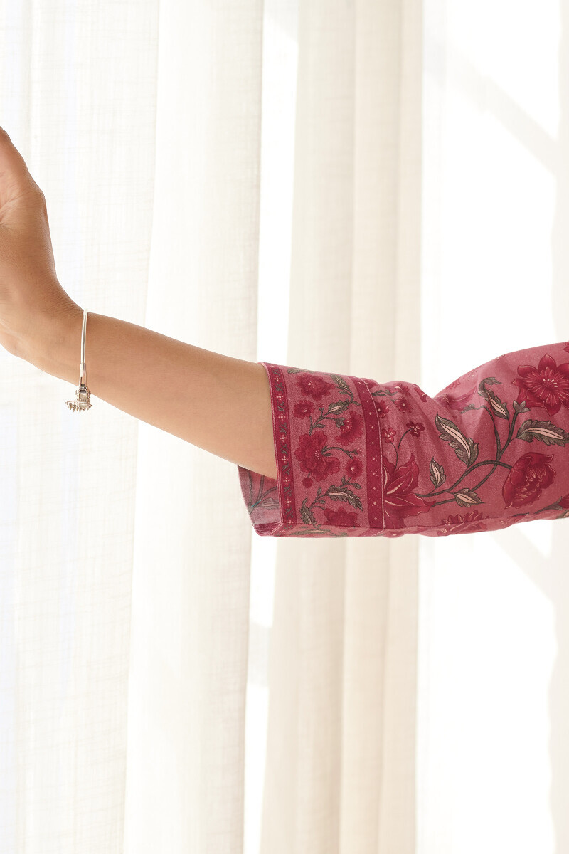 Pink Printed Straight Cotton Kurta