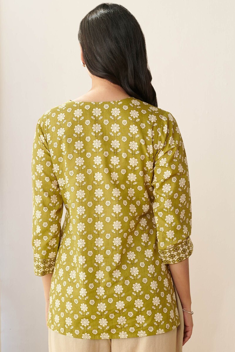 Green Hand Printed Cotton Top