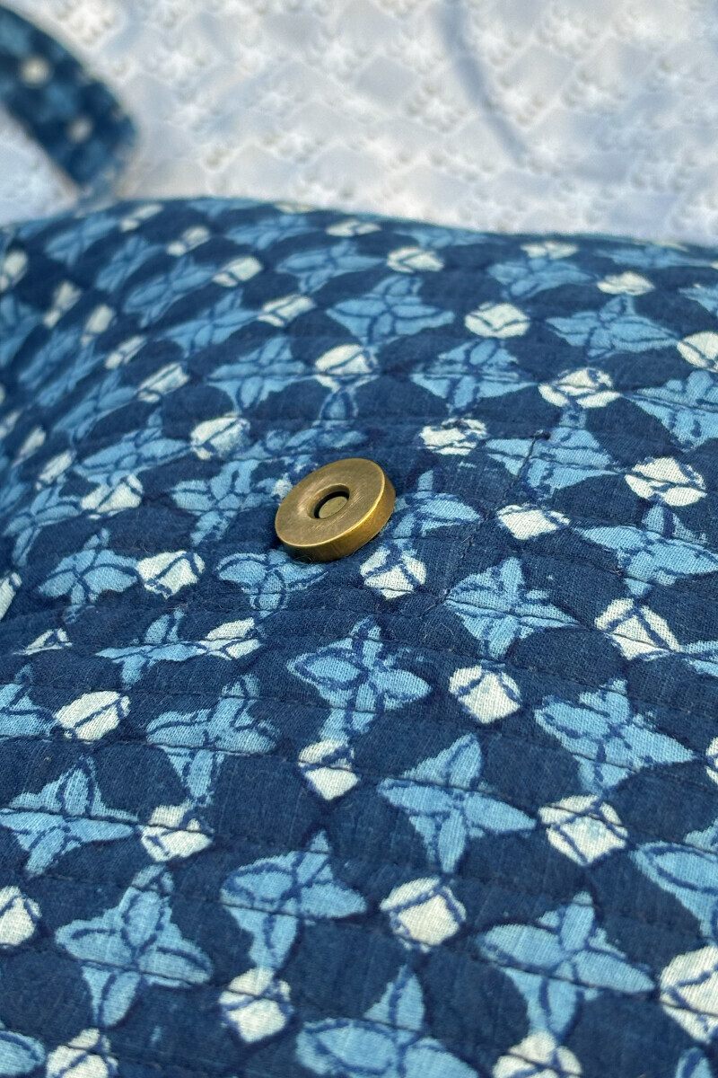 Blue Hand Block Printed Cotton Cross Body Bag
