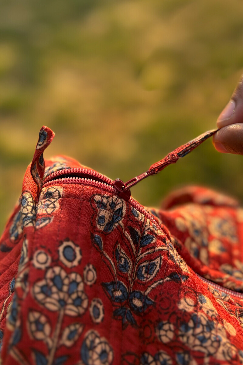 Red Hand Block Printed Holdall Bag