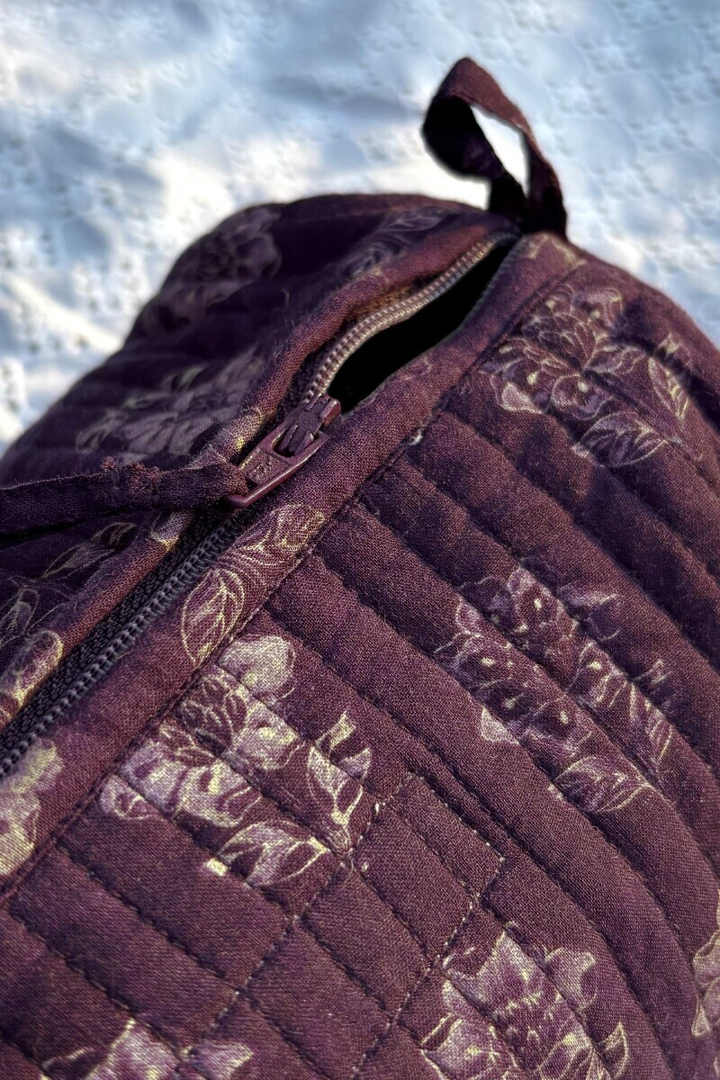 Purple Printed Cotton Toiletry Pouch