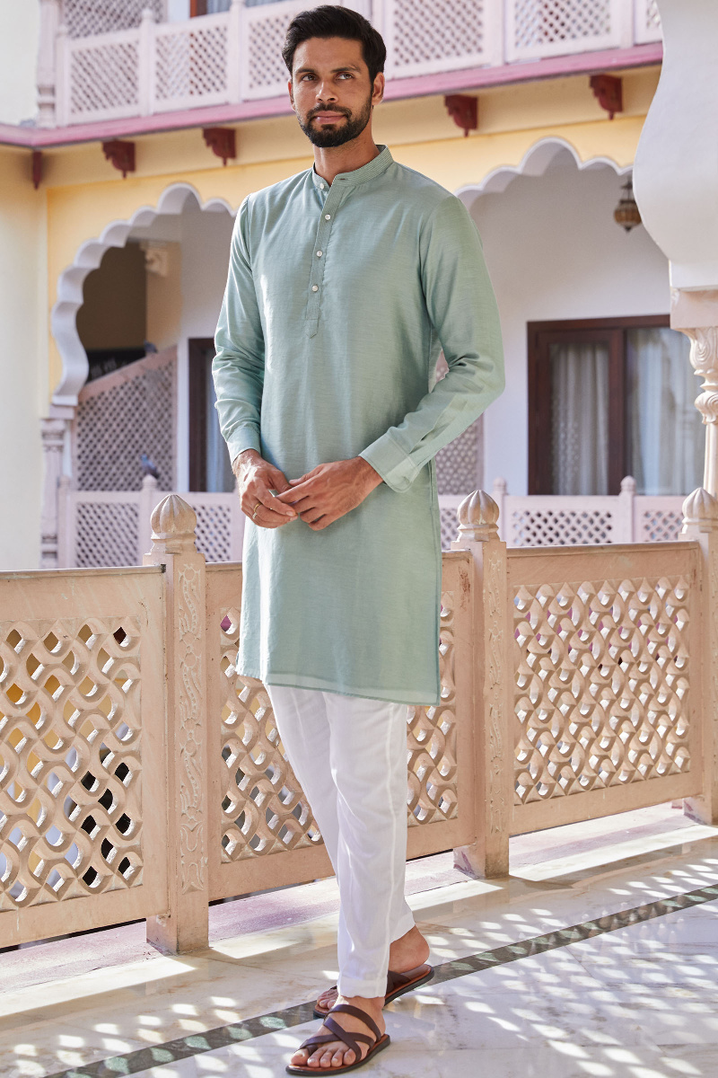 Green Handcrafted Chanderi Kurta