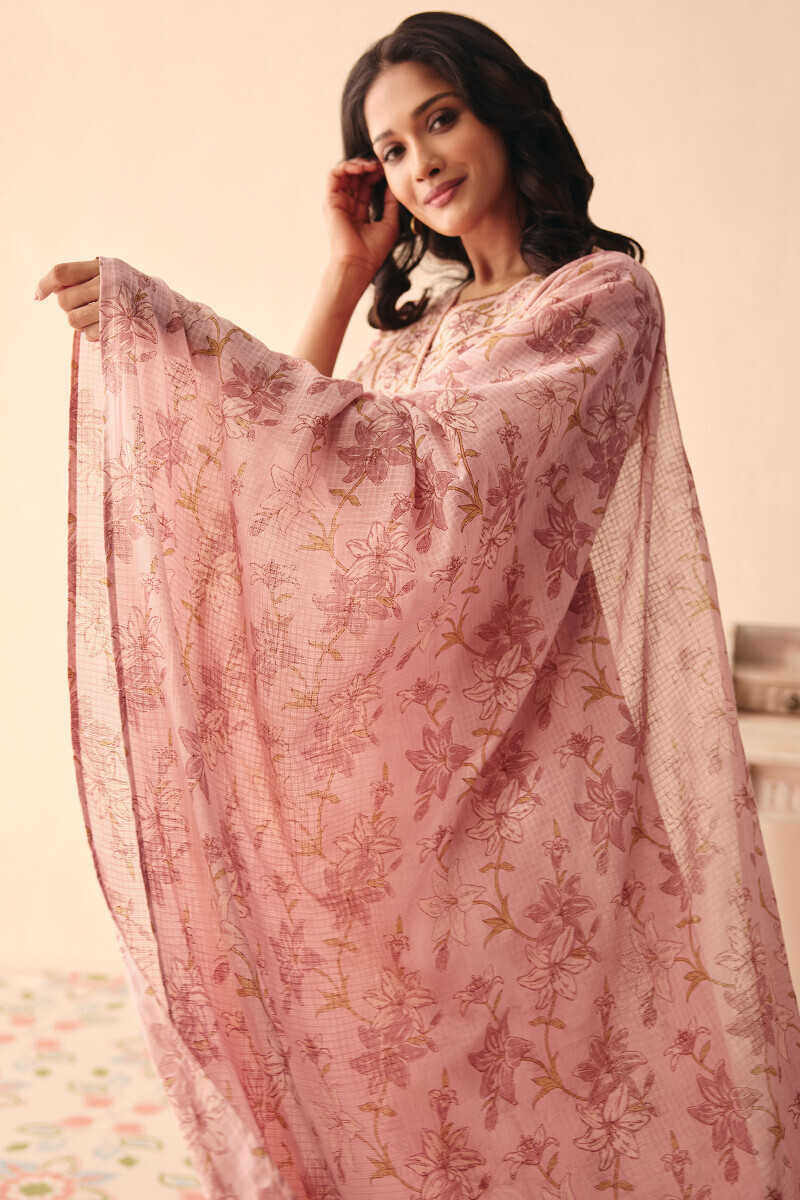 Pink Handcrafted Kota Dupatta