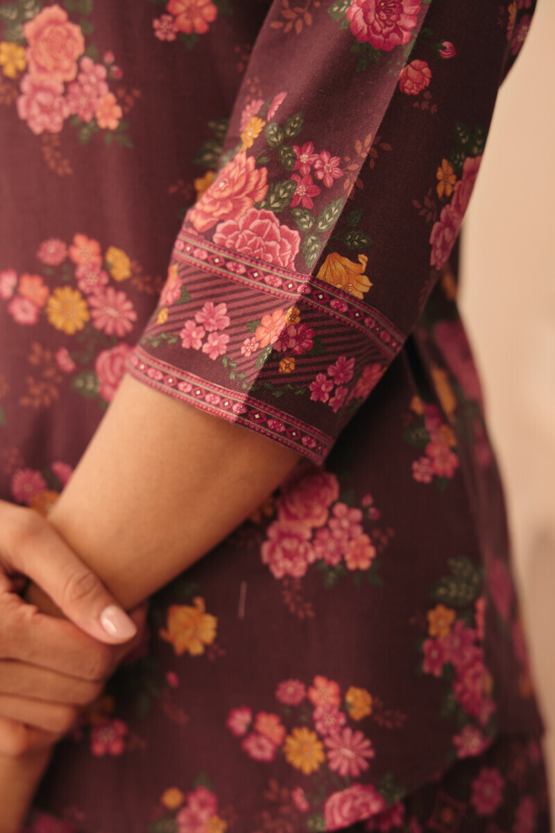 Brown Printed Cotton Loungewear Set